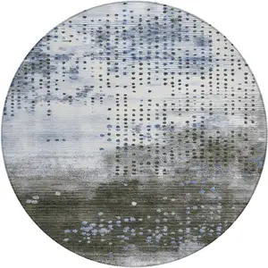 Photo of 8' Denim Blue And Brown Round Geometric Washable Indoor Outdoor Area Rug