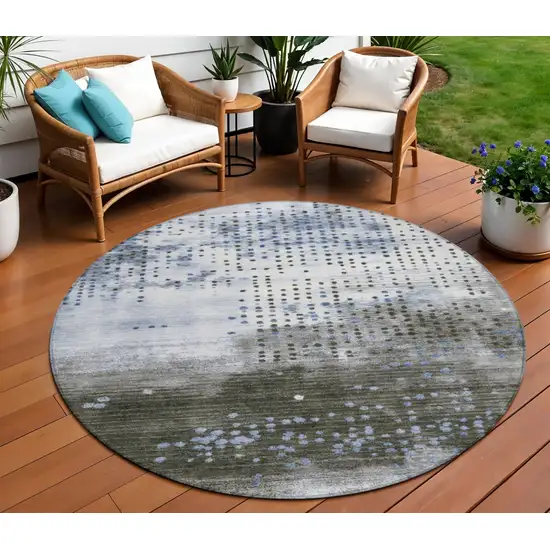 8' Denim Blue And Brown Round Geometric Washable Indoor Outdoor Area Rug Photo 2