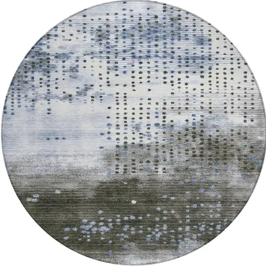 8' Denim Blue And Brown Round Geometric Washable Indoor Outdoor Area Rug Photo 4