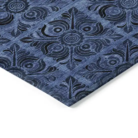 8' Denim Blue And Charcoal Round Medallion Washable Indoor Outdoor Area Rug Photo 5