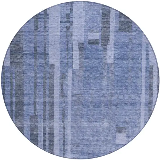 8' Denim Blue And Charcoal Round Striped Washable Indoor Outdoor Area Rug Photo 2