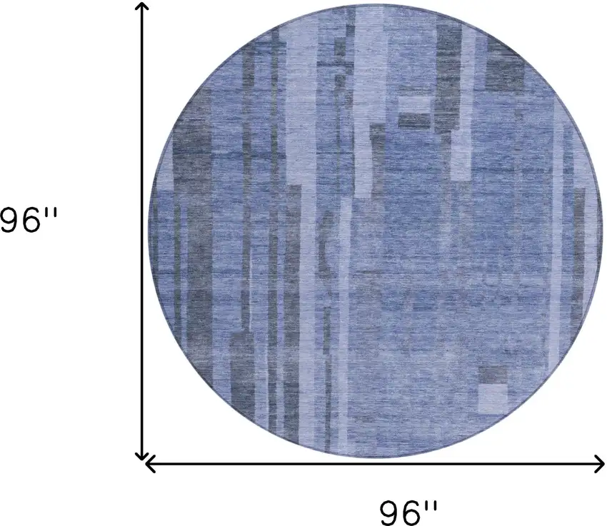 8' Denim Blue And Charcoal Round Striped Washable Indoor Outdoor Area Rug Photo 9