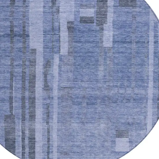 8' Denim Blue And Charcoal Round Striped Washable Indoor Outdoor Area Rug Photo 5