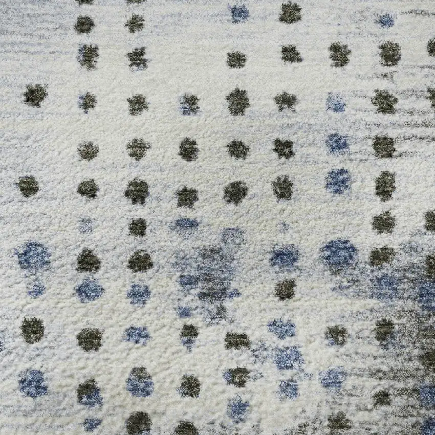 8' Denim Blue And Chocolate Geometric Washable Round Rug With UV Protection Photo 9