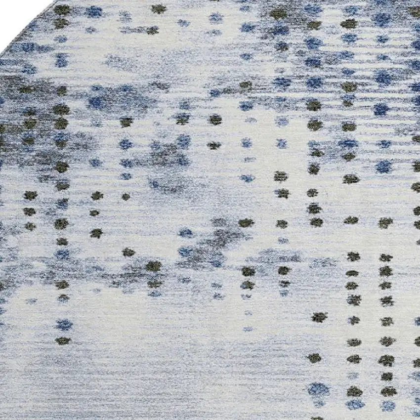 8' Denim Blue And Chocolate Geometric Washable Round Rug With UV Protection Photo 3