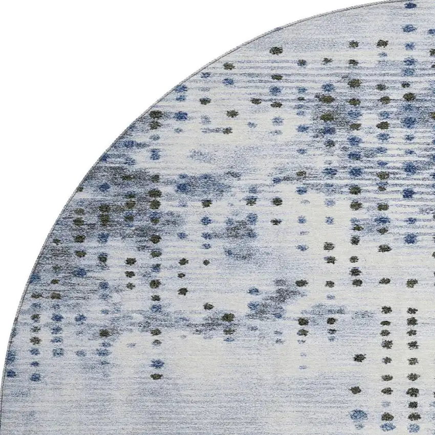 8' Denim Blue And Chocolate Geometric Washable Round Rug With UV Protection Photo 4