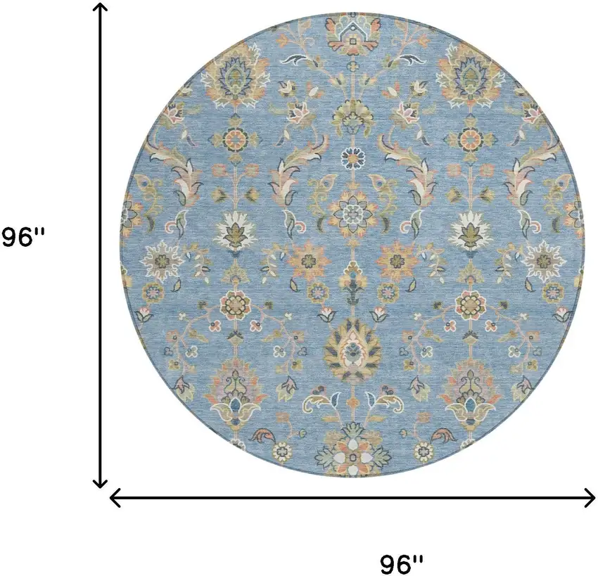 8' Denim Blue And Copper Round Abstract Washable Indoor Outdoor Area Rug Photo 6
