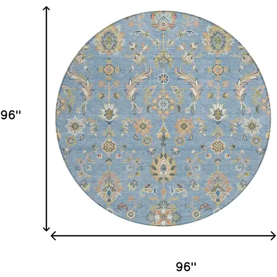 8' Denim Blue And Copper Round Abstract Washable Indoor Outdoor Area Rug Photo 6