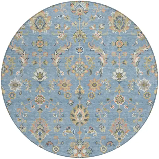 8' Denim Blue And Copper Round Abstract Washable Indoor Outdoor Area Rug Photo 1