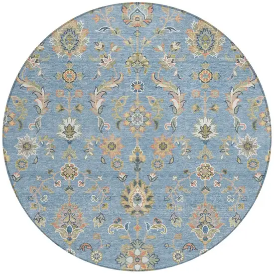 8' Denim Blue And Copper Round Abstract Washable Indoor Outdoor Area Rug Photo 3