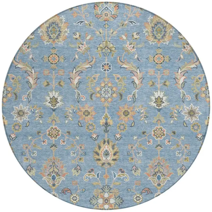 8' Denim Blue And Copper Round Abstract Washable Indoor Outdoor Area Rug Photo 3