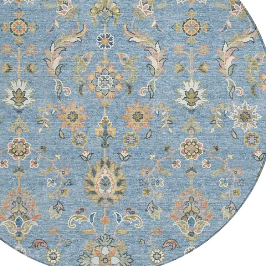 8' Denim Blue And Copper Round Abstract Washable Indoor Outdoor Area Rug Photo 2