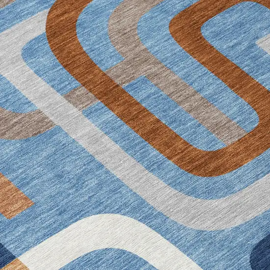 8' Denim Blue And Copper Round Geometric Washable Indoor Outdoor Area Rug Photo 6