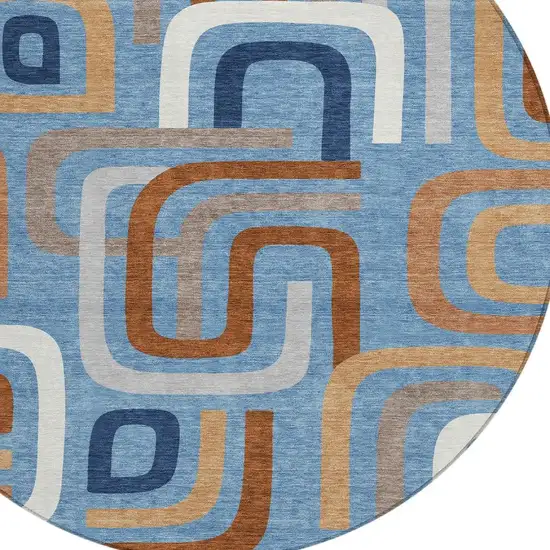 8' Denim Blue And Copper Round Geometric Washable Indoor Outdoor Area Rug Photo 3