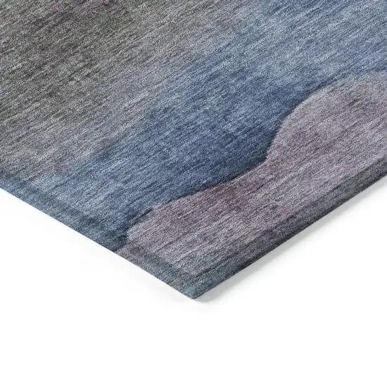 8' Denim Blue And Eggplant Round Abstract Washable Indoor Outdoor Area Rug Photo 8