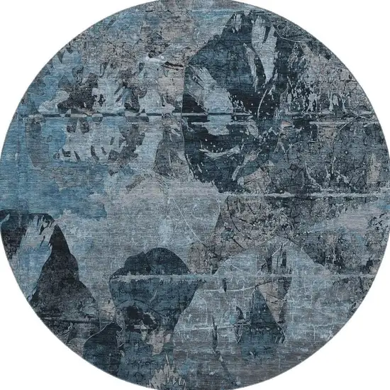 8' Denim Blue And Gray Abstract Washable Round Rug With UV Protection Photo 4