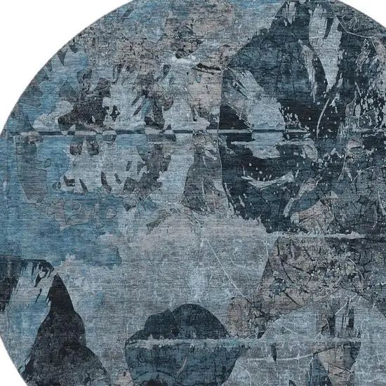 8' Denim Blue And Gray Abstract Washable Round Rug With UV Protection Photo 3
