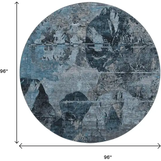 8' Denim Blue And Gray Abstract Washable Round Rug With UV Protection Photo 9