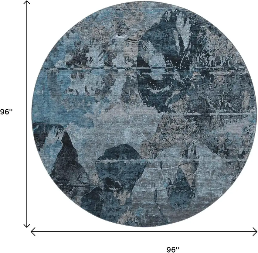 8' Denim Blue And Gray Abstract Washable Round Rug With UV Protection Photo 9