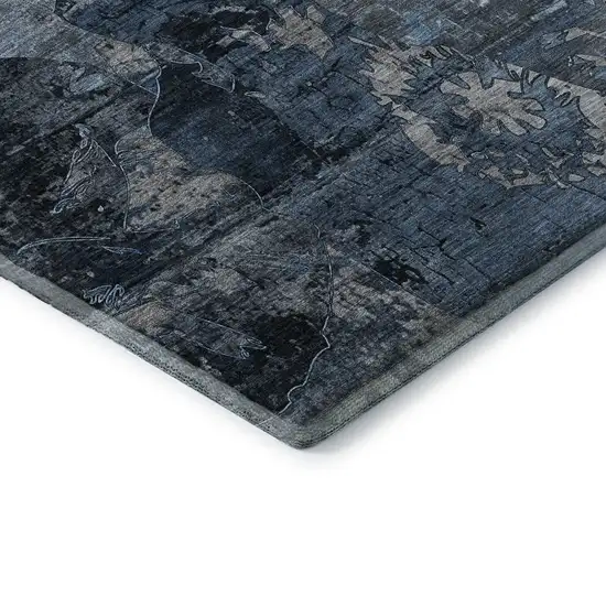 8' Denim Blue And Gray Abstract Washable Round Rug With UV Protection Photo 7