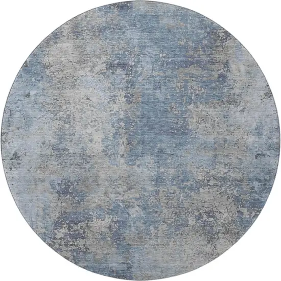 8' Denim Blue And Gray Abstract Washable Round Rug With UV Protection Photo 3