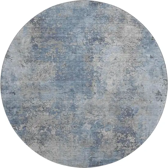 8' Denim Blue And Gray Abstract Washable Round Rug With UV Protection Photo 1