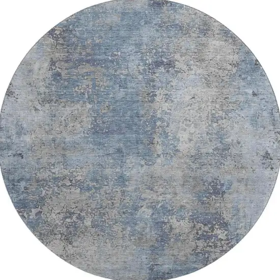 8' Denim Blue And Gray Abstract Washable Round Rug With UV Protection Photo 2