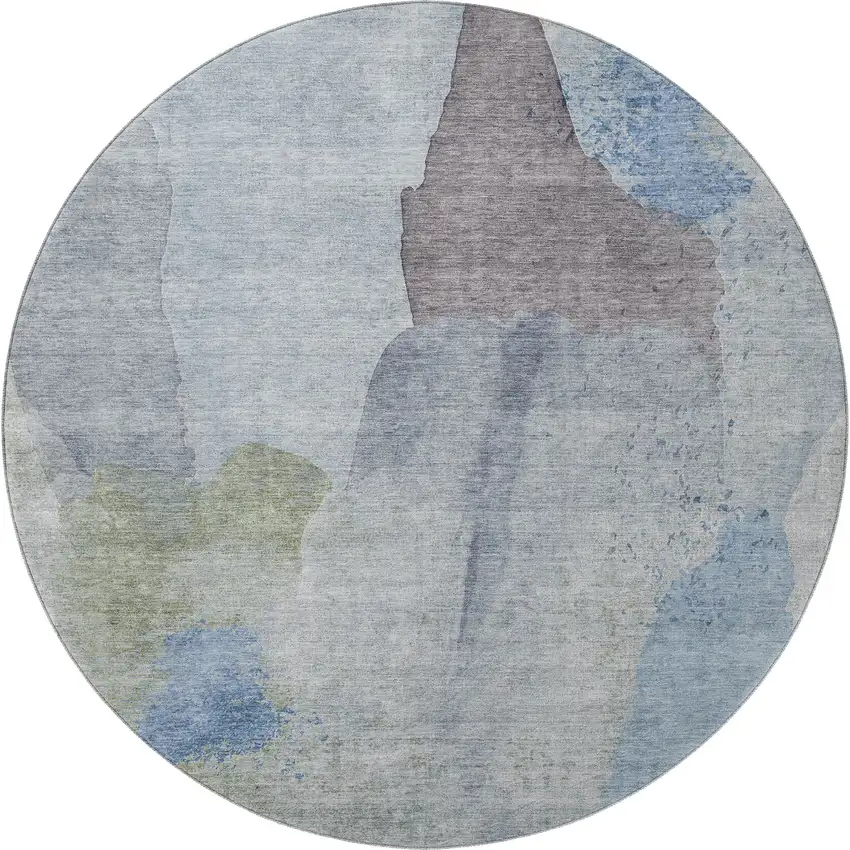 8' Denim Blue And Gray Abstract Washable Round Rug With UV Protection Photo 3