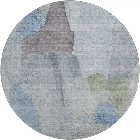 8' Denim Blue And Gray Abstract Washable Round Rug With UV Protection Photo 1