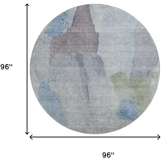 8' Denim Blue And Gray Abstract Washable Round Rug With UV Protection Photo 9