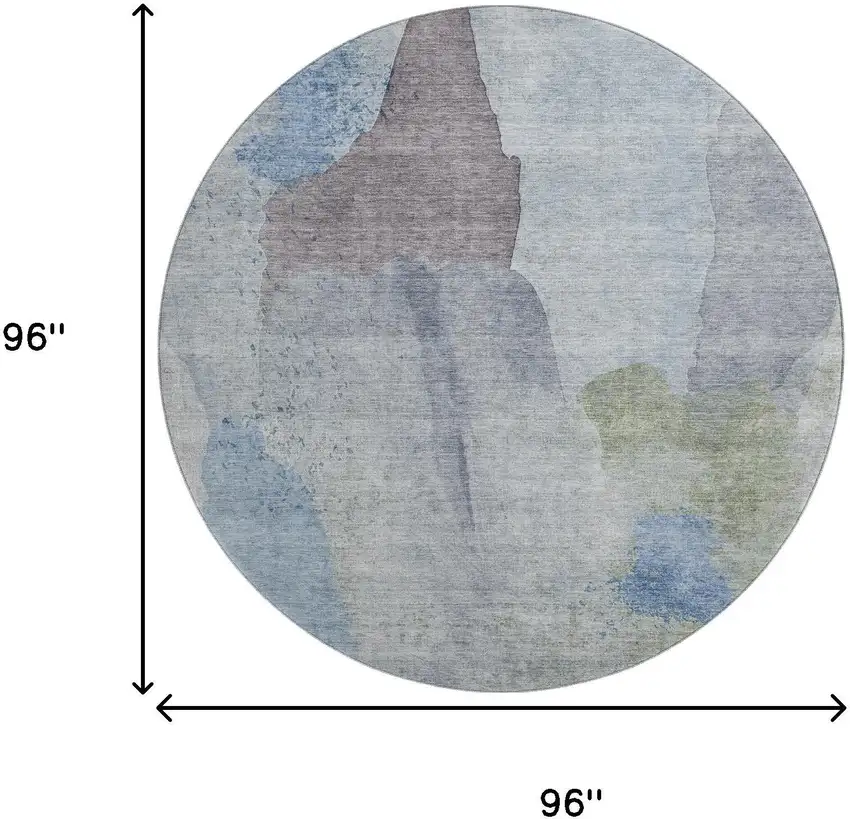 8' Denim Blue And Gray Abstract Washable Round Rug With UV Protection Photo 9