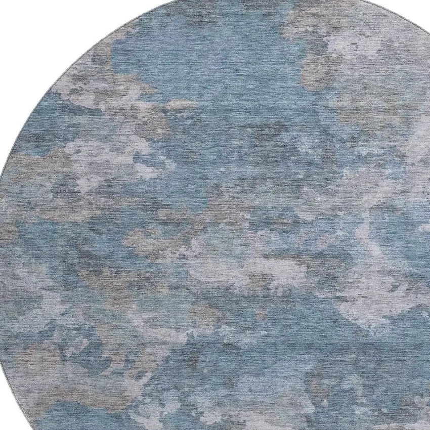 8' Denim Blue And Gray Abstract Washable Round Rug With UV Protection Photo 3