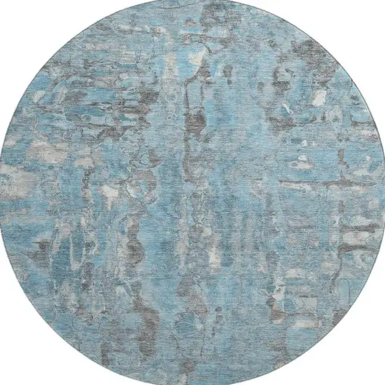 8' Denim Blue And Gray Abstract Washable Round Rug With UV Protection Photo 4