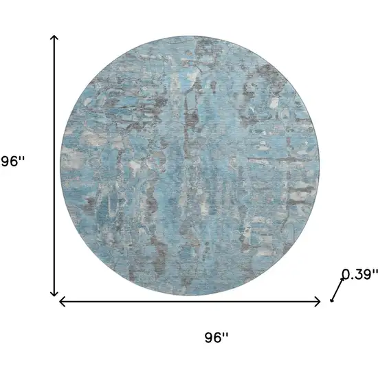 8' Denim Blue And Gray Abstract Washable Round Rug With UV Protection Photo 8
