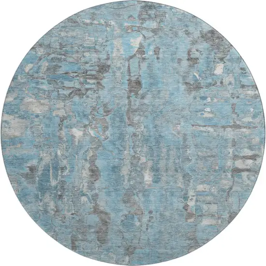 8' Denim Blue And Gray Abstract Washable Round Rug With UV Protection Photo 1