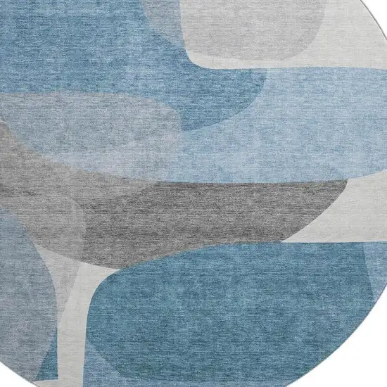 8' Denim Blue And Gray Abstract Washable Round Rug With UV Protection Photo 3