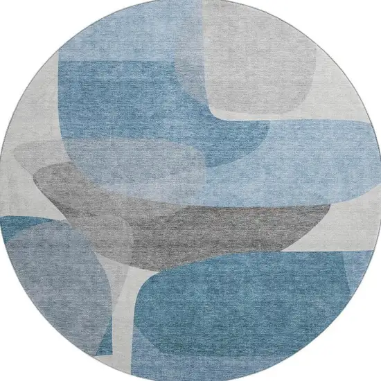 8' Denim Blue And Gray Abstract Washable Round Rug With UV Protection Photo 4