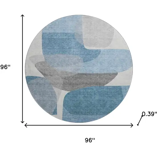 8' Denim Blue And Gray Abstract Washable Round Rug With UV Protection Photo 8