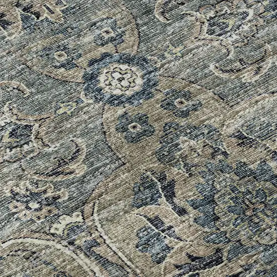 8' Denim Blue And Gray Floral Medallion Washable Round Rug With UV Protection Photo 9