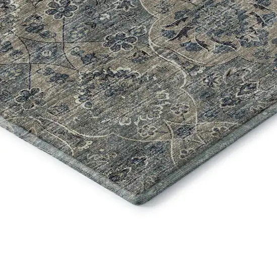 8' Denim Blue And Gray Floral Medallion Washable Round Rug With UV Protection Photo 7