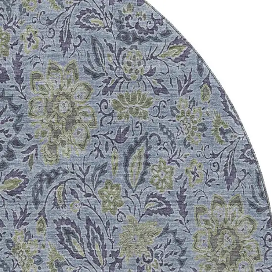 8' Denim Blue And Gray Floral Washable Round Rug With UV Protection Photo 2