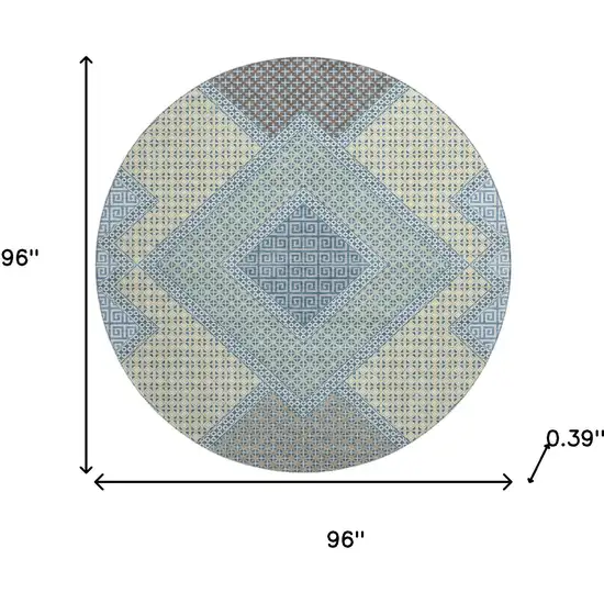 8' Denim Blue And Gray Geometric Washable Round Rug With UV Protection Photo 8