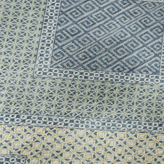 8' Denim Blue And Gray Geometric Washable Round Rug With UV Protection Photo 7