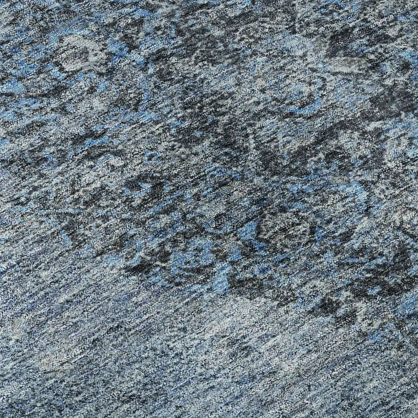 8' Denim Blue And Gray Medallion Washable Round Rug With UV Protection Photo 7