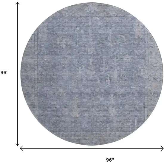 8' Denim Blue And Gray Oriental Washable Round Rug With UV Protection Photo 9