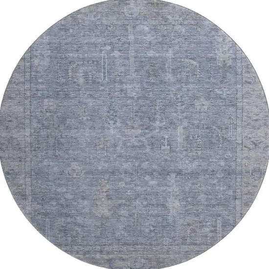 8' Denim Blue And Gray Oriental Washable Round Rug With UV Protection Photo 3