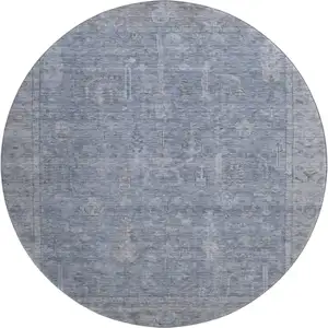 Photo of 8' Denim Blue And Gray Oriental Washable Round Rug With UV Protection