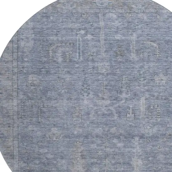 8' Denim Blue And Gray Oriental Washable Round Rug With UV Protection Photo 2