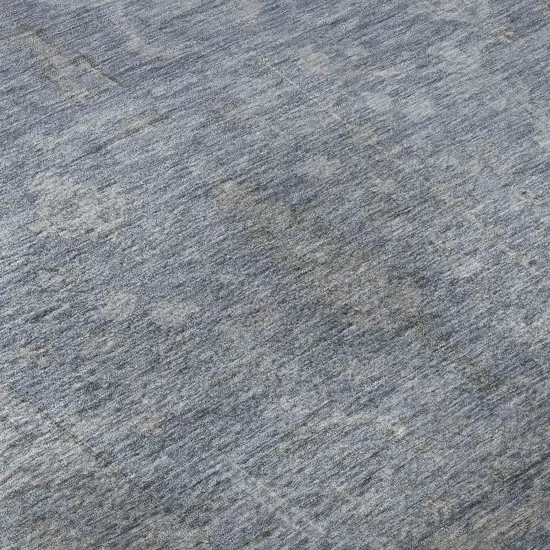 8' Denim Blue And Gray Oriental Washable Round Rug With UV Protection Photo 8