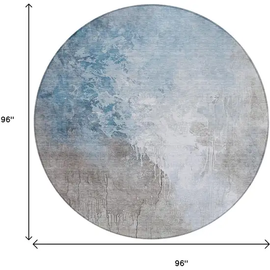8' Denim Blue And Gray Round Abstract Washable Indoor Outdoor Area Rug Photo 9
